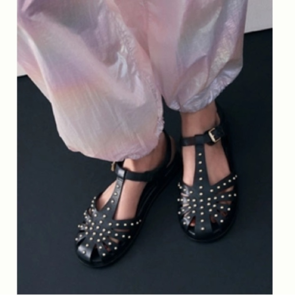 Anthropologie Black Studded Flats